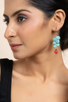 Handcrafted Semi Precious Turquoise and Red Drop Earrings - Gemstone Jewelry for Sophisticated Style