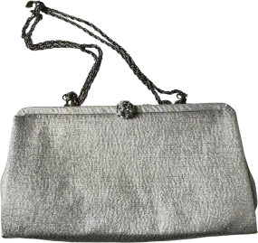 00's Silver Metallic Chain Strap Clutch Bag