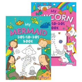 A4 Mermaid/Unicorns Dot-to-Dot Colouring Book - Assorted Magical Challenges Enchanting Colouring High Quality