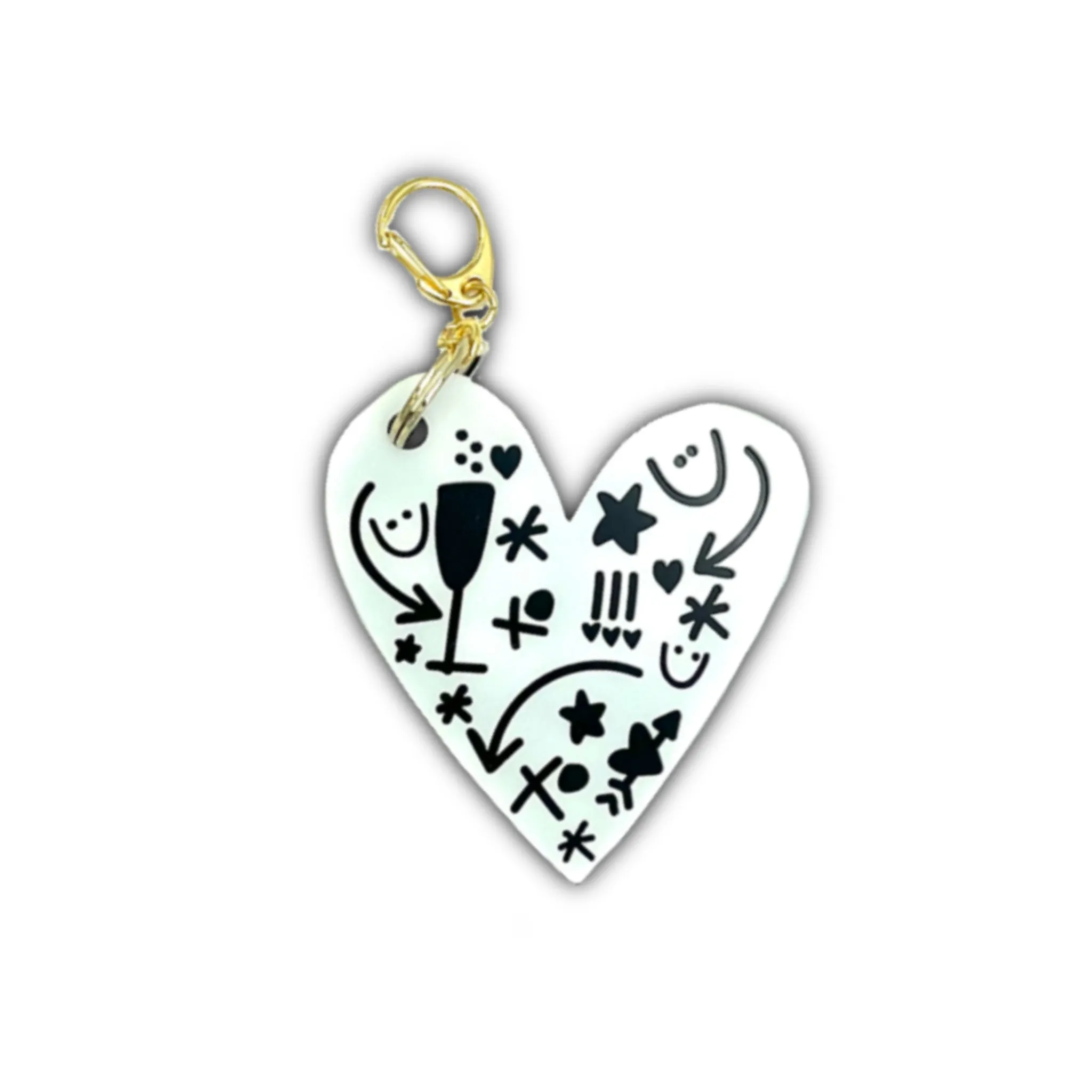 Black & White Doodle Heart Keychain! 🖤🖍️✨