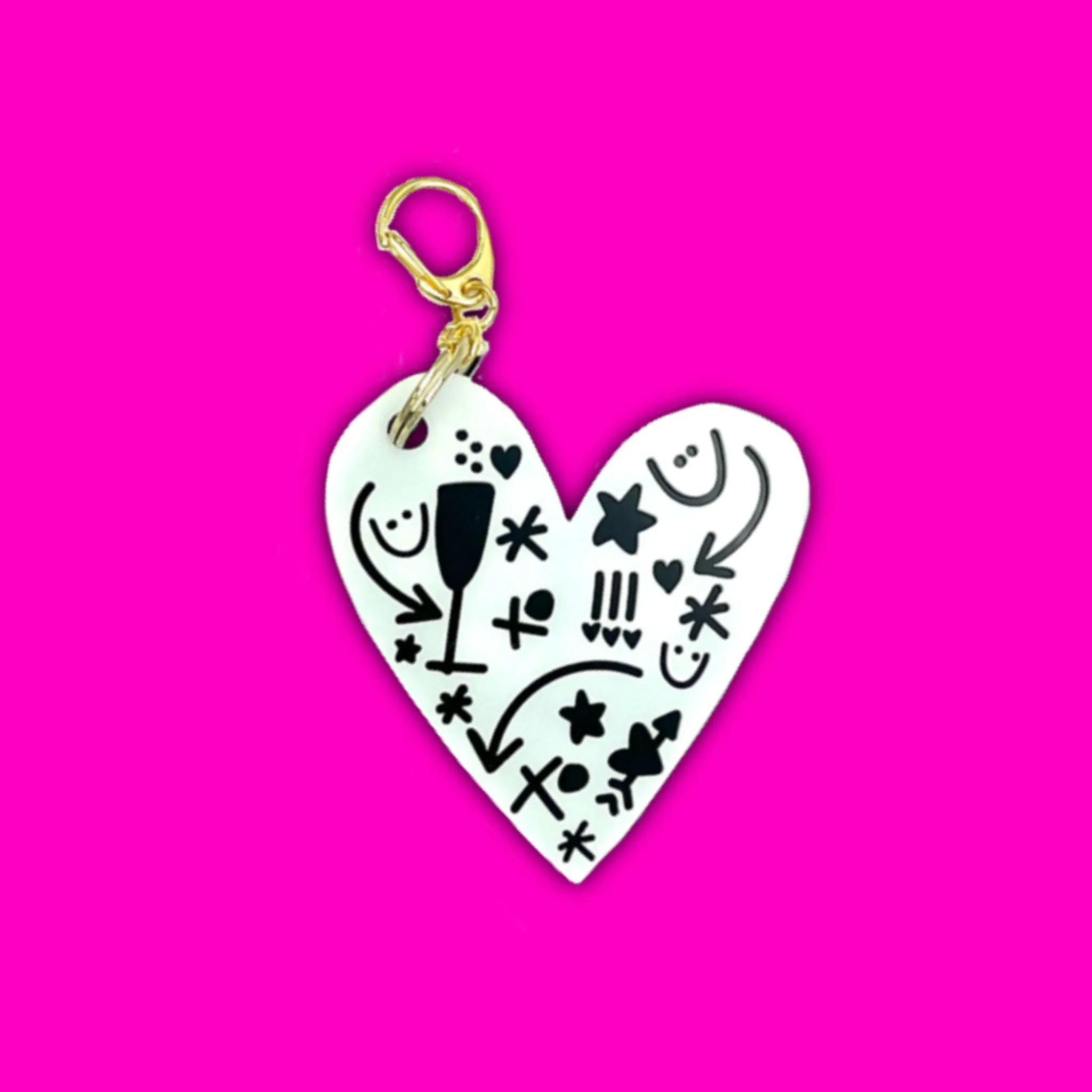 Black & White Doodle Heart Keychain! 🖤🖍️✨