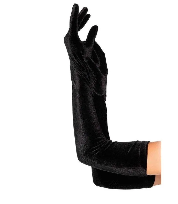 Black Stretch Velvet Opera Length Gloves