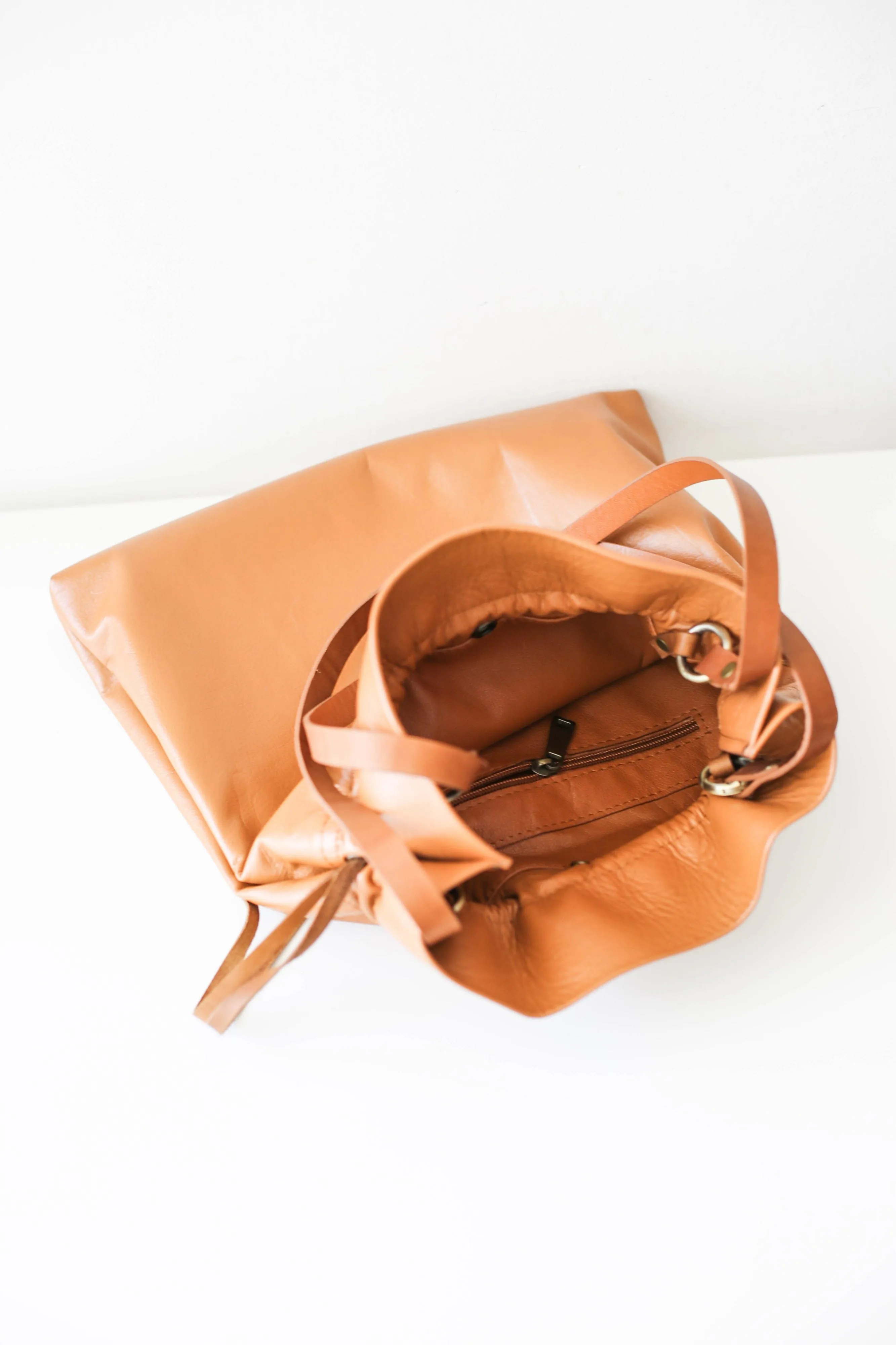 Brown Leather Drawstring Bag