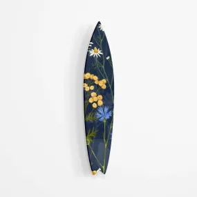 Colorful Herbs and Flowers on Dark Background Acrylic Surfboard Wall Art