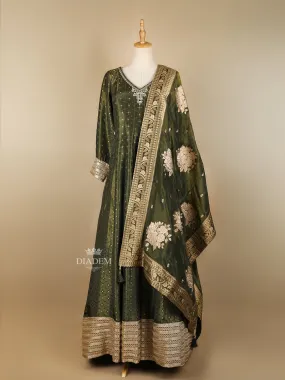 Dark Green Floral Embroidery Gown and Dupatta