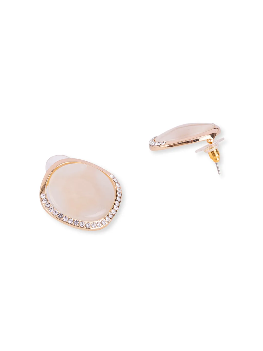 Gold-Plated Stud Earrings with White Crystal Stones