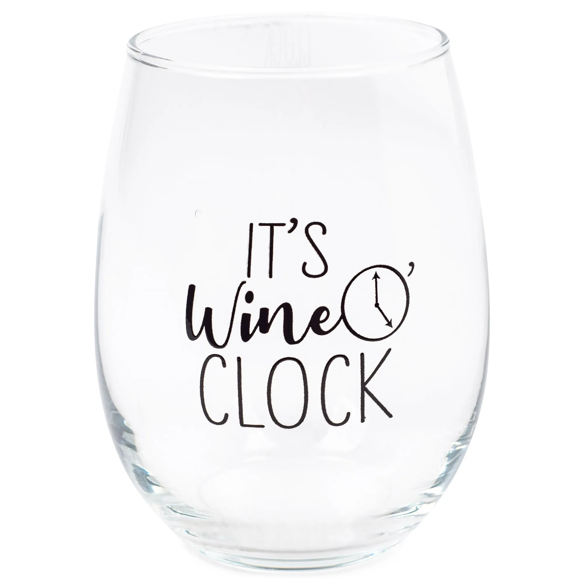 It's Wine O'clock Black 14 ounce Glass Stemless Wine Glass