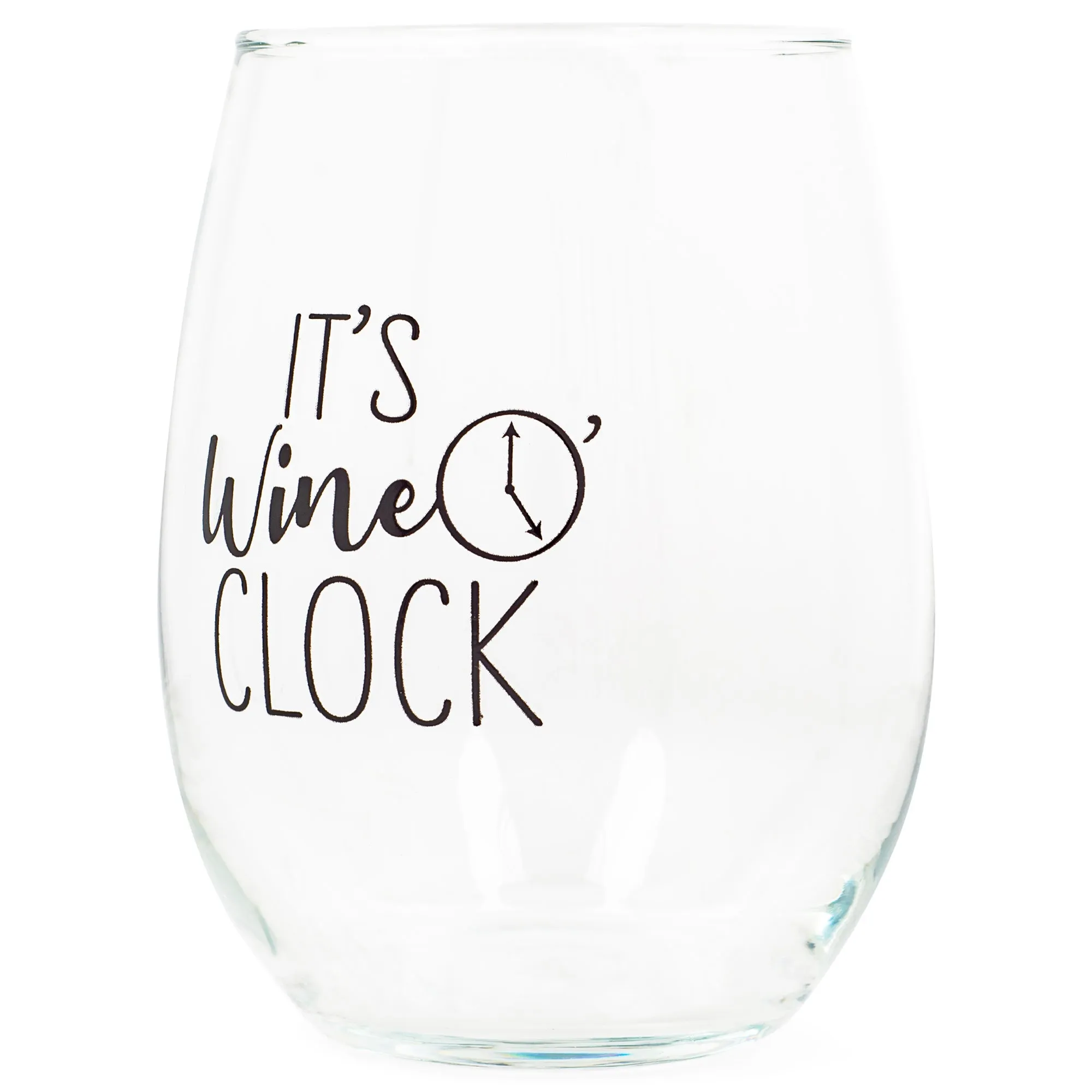 It's Wine O'clock Black 14 ounce Glass Stemless Wine Glass