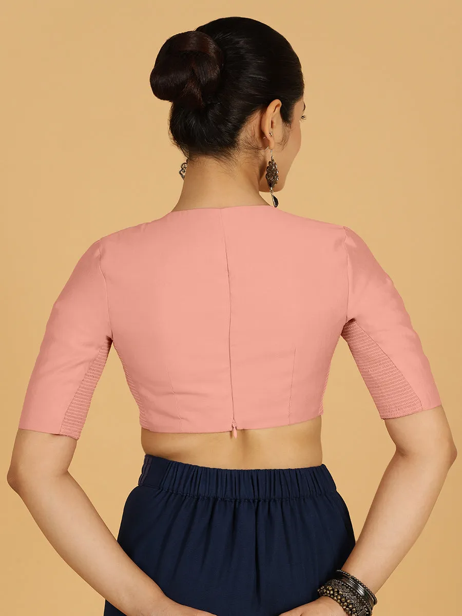 Karishma x Rozaana | Elbow Sleeves Saree Blouse in Sea Pink