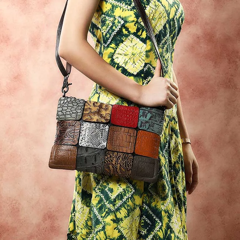 Luxe Exotic Leather Patchwork Crossbody Bag