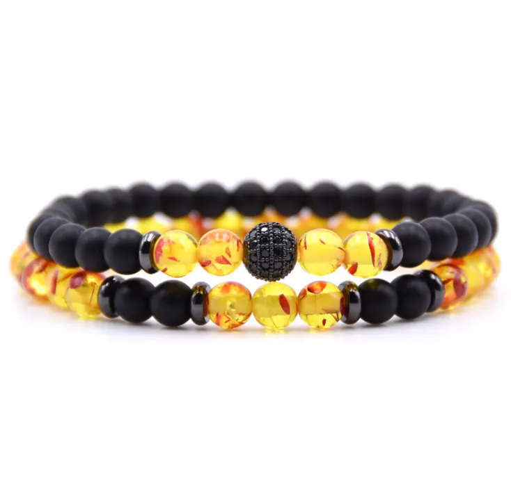 Micro-Inlaid Zircon Bracelet with 6mm Natural Stone Beads