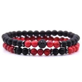 Micro-Inlaid Zircon Bracelet with 6mm Natural Stone Beads