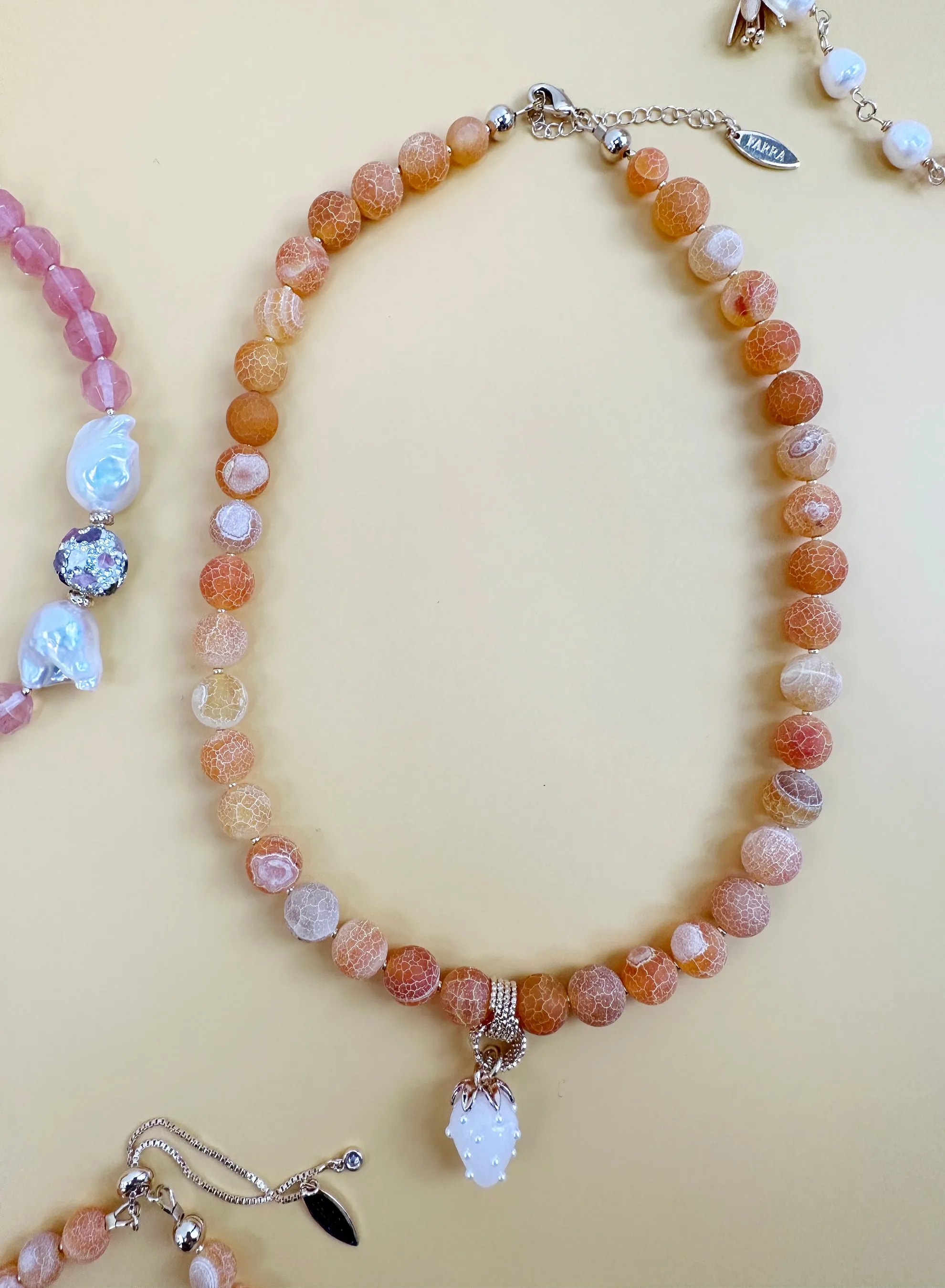 Orange Agate With Strawberry Pendant Necklace JN010