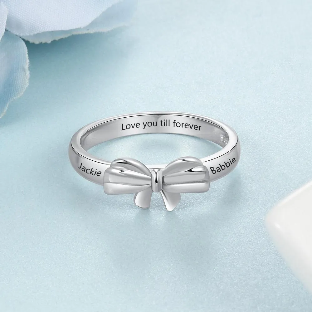 Personalized Name Engraved Bowknot Rings