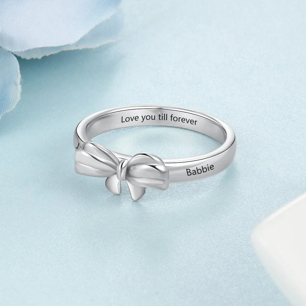 Personalized Name Engraved Bowknot Rings