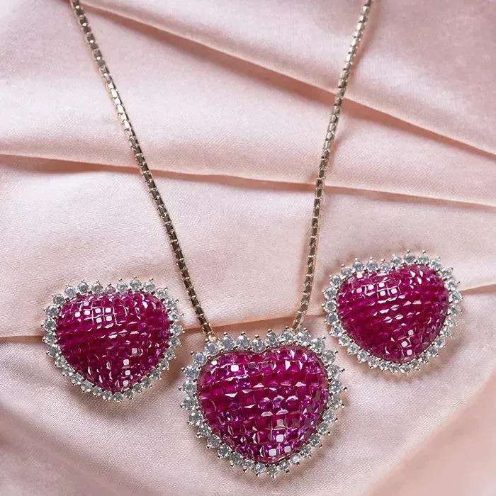 Pink Passion Heart Pendant Set