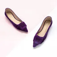 Square Buckle Velvet Flats (Aida)