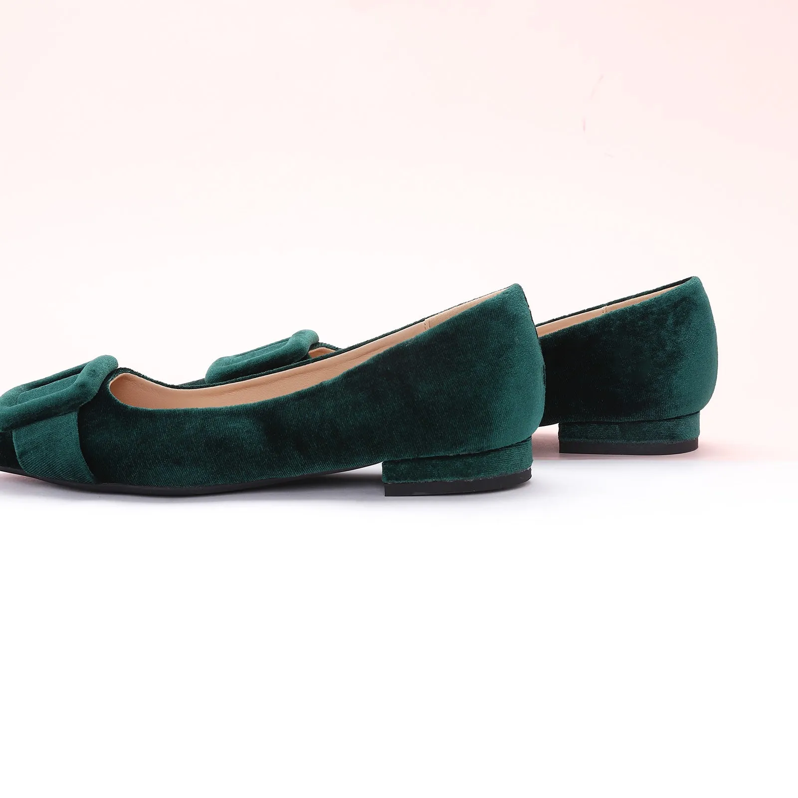 Square Buckle Velvet Flats (Aida)