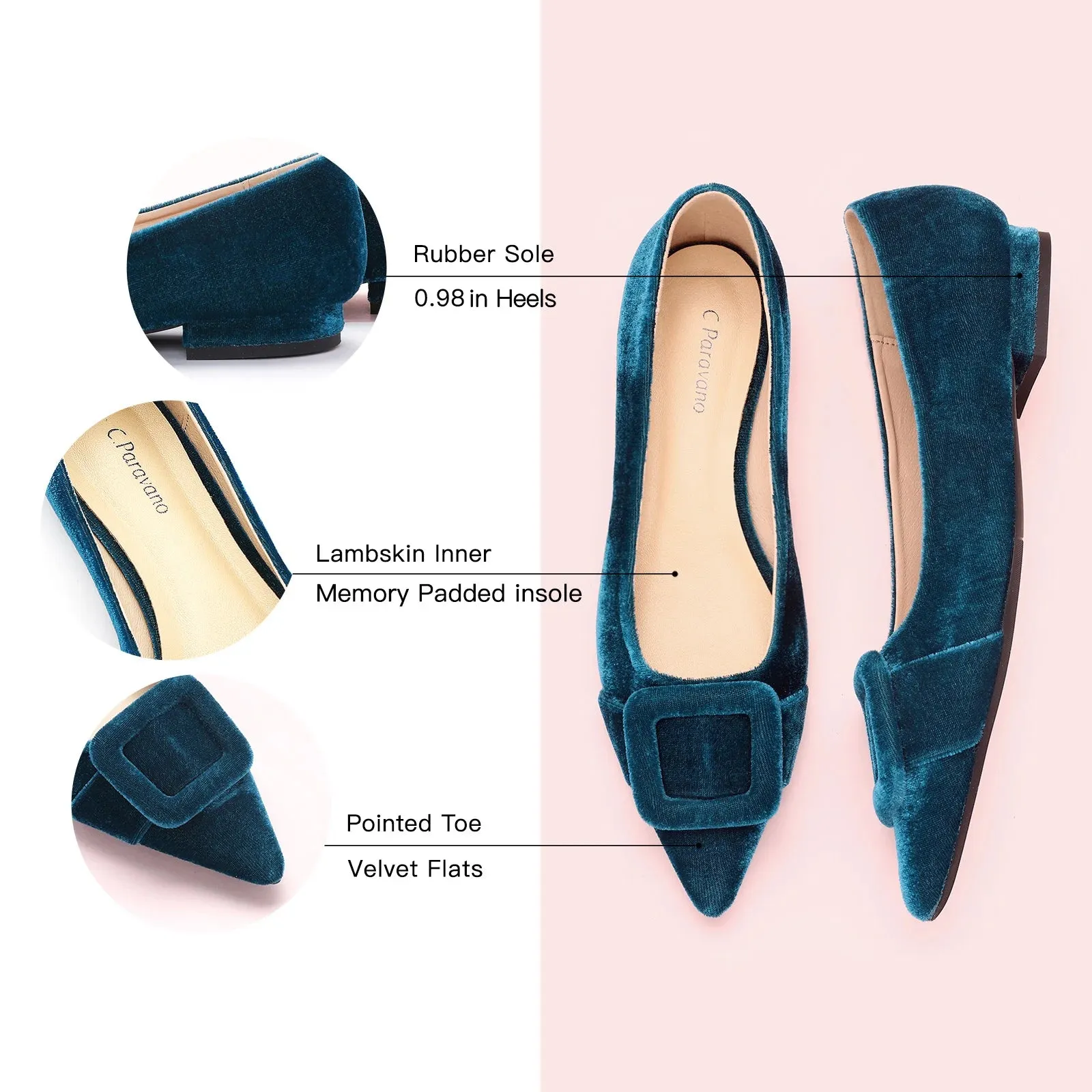 Square Buckle Velvet Flats (Aida)