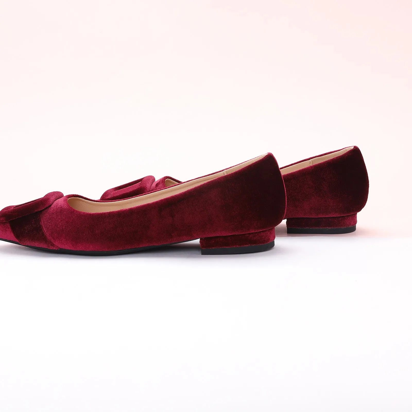 Square Buckle Velvet Flats (Aida)