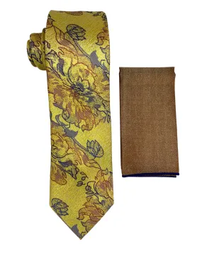 Stacy Adams Floral Tie and Handkerchief - Yellow