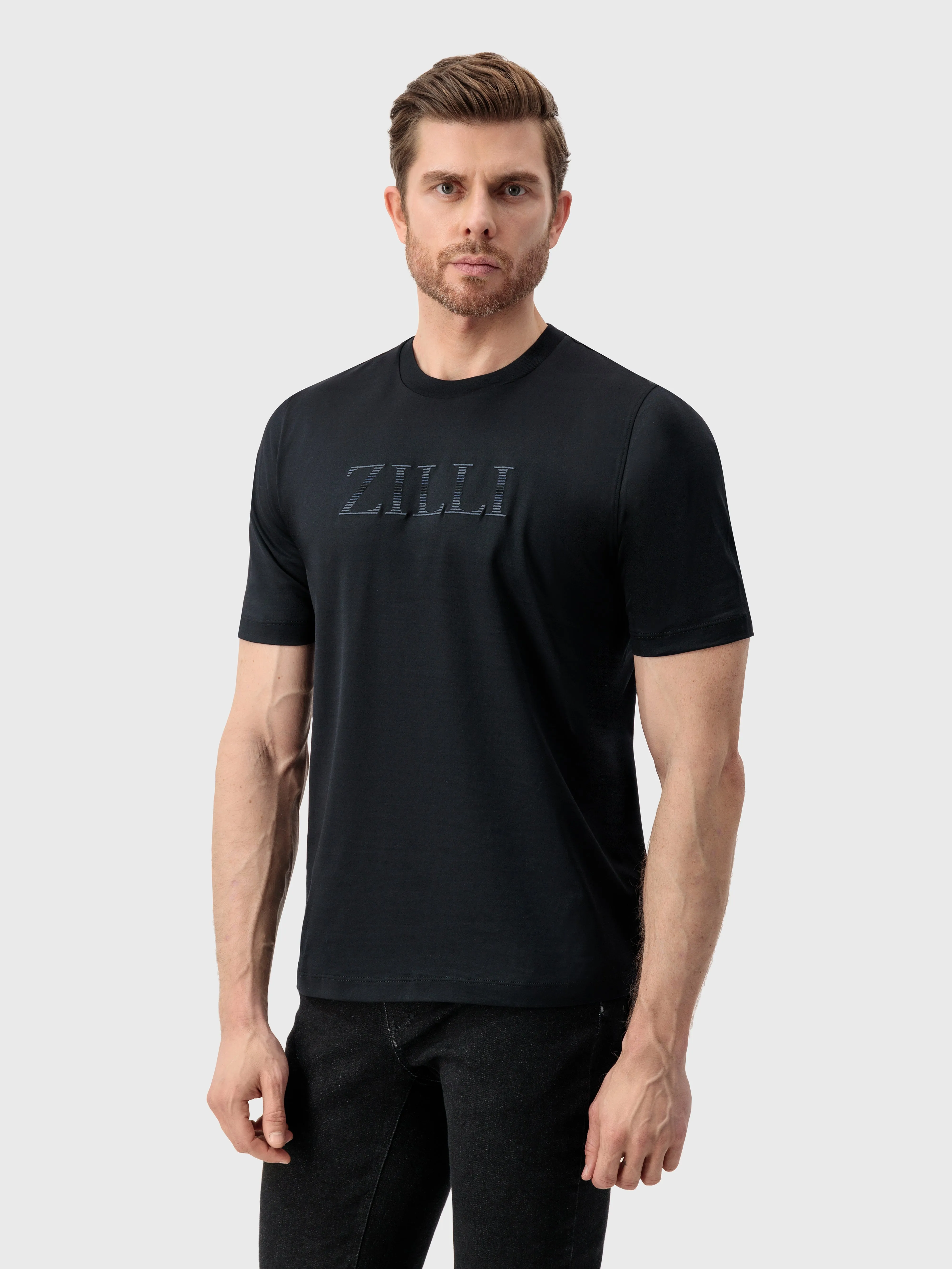 T-Shirt with Gradient Zilli Shade Embroidery Black