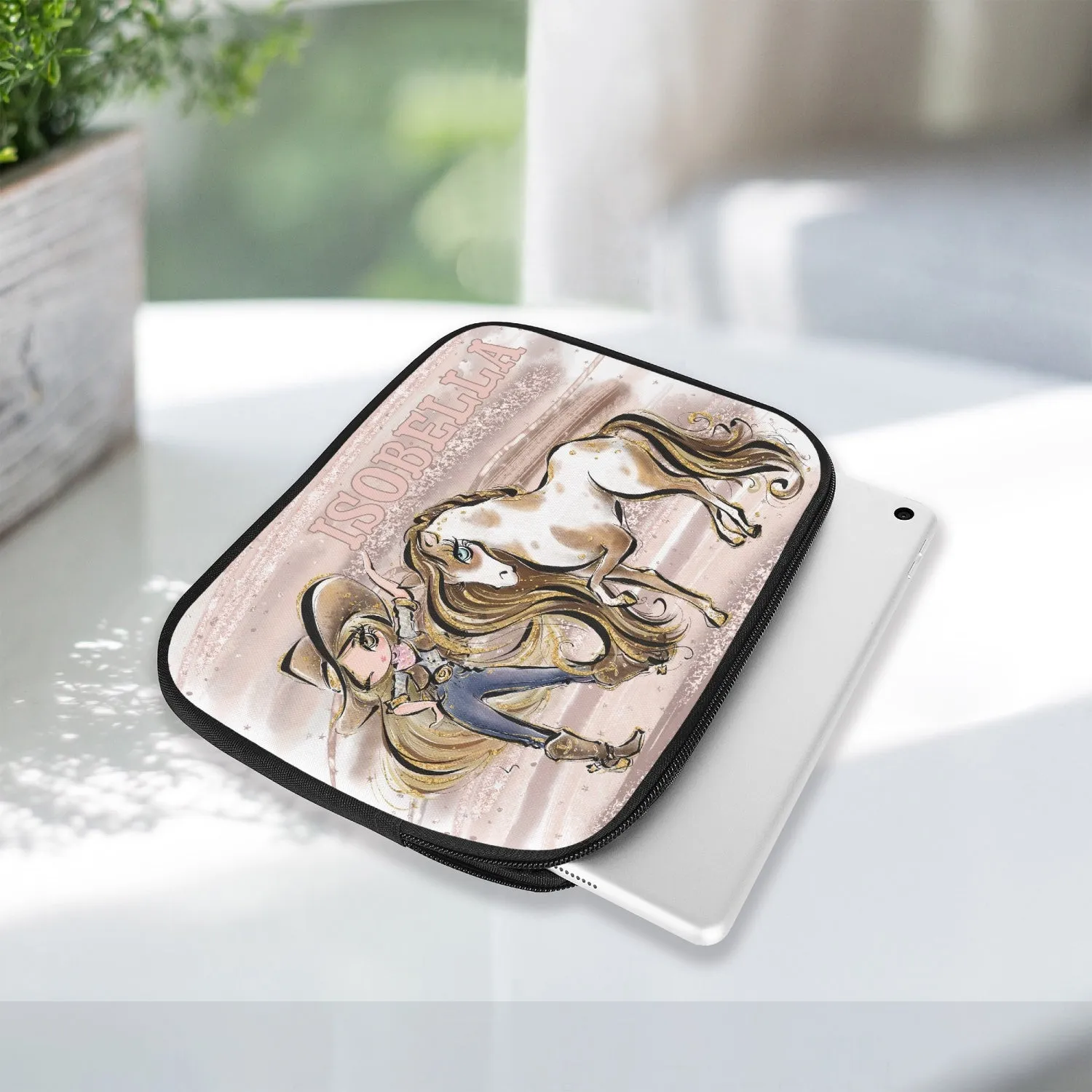 Tablet Sleeve - Howdy, Cowgirl and Horse, Blonde Hair, Brown Eyes