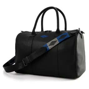 Varon Small Travel Bag - Black Leather w/ Jean Navy Stitching by Pampeano