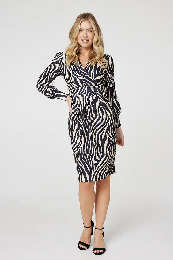 Zebra Print Long Sleeve Wrap Dress